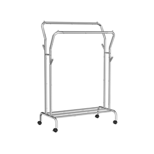 Suport de îmbrăcăminte MATILDA pe roți, capacitate maximă 100 kg, 155x103x52 cm, argintiu