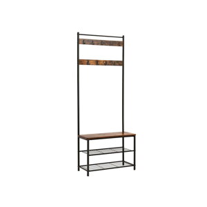 Cuier HENRY cu bancă și suport pentru pantofi, în stil industrial, 32x70x175 cm, maro/negru