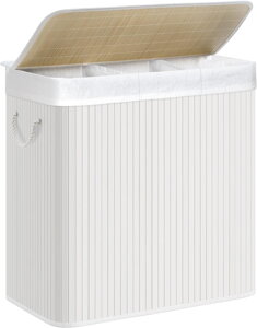 Coș de rufe de bambus DORA, 150L, alb  