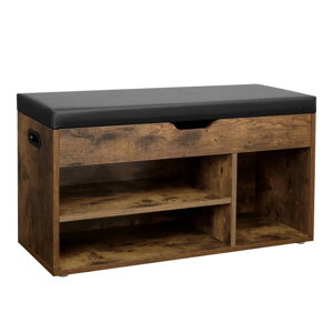 Pantofar cu bancă și spațiu de depozitare LUJZA, 80x30x44cm, maro închis/negru  