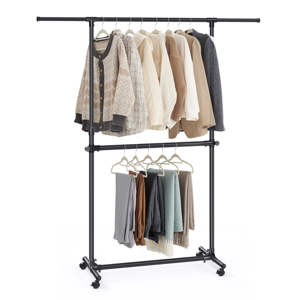 Suport pentru haine în două trepte JASON, 101-165x49x113-180cm, negru