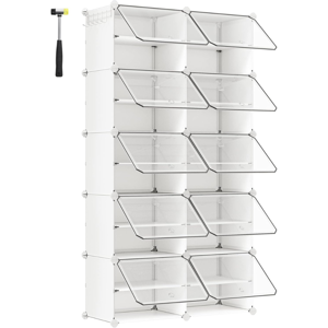 Organizator pentru pantofi KIMBERLY, 10 compartimente, alb/transparent