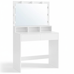 Masă de toaletă VANESA cu oglindă mare și iluminare, 80x40x140cm, albă