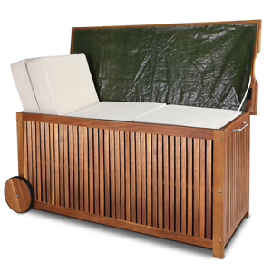 Ladă de lemn ACACIA cu roți, 117x52x58,5cm, maro natural
