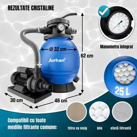 Sistem de filtrare cu nisip pentru piscină AQUA, 10 200 l/h, albastru