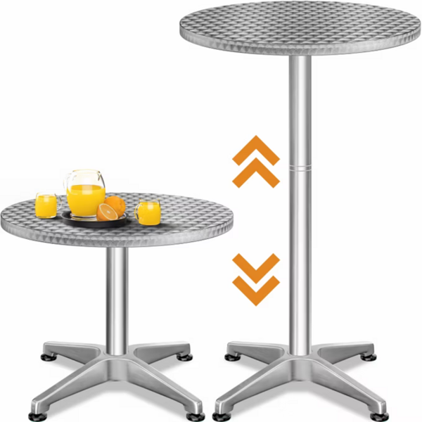 Masă de bar reglabilă din aluminiu NERO Ø60 cm, argintiu