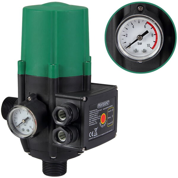 Comutator de presiune PUMP fără cablu, 10 bar cu manometru, verde
