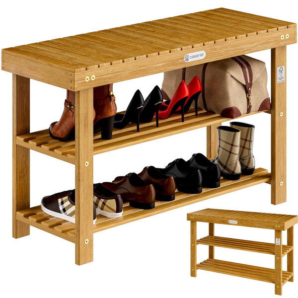 Bancă pentru hol cu spațiu pentru pantofi NINA, 90x32x46cm, maro natural