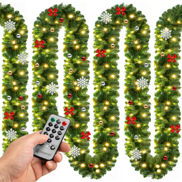 Ghirlandă de Crăciun ANDREA cu iluminare și telecomandă, decorată, 5 m, verde