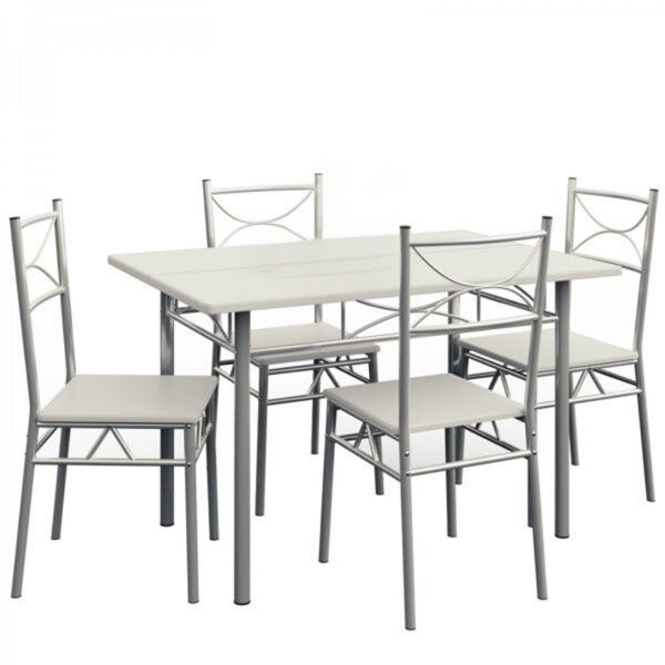 Set de mese de dining PAUL, 5 bucăți, catifea albă