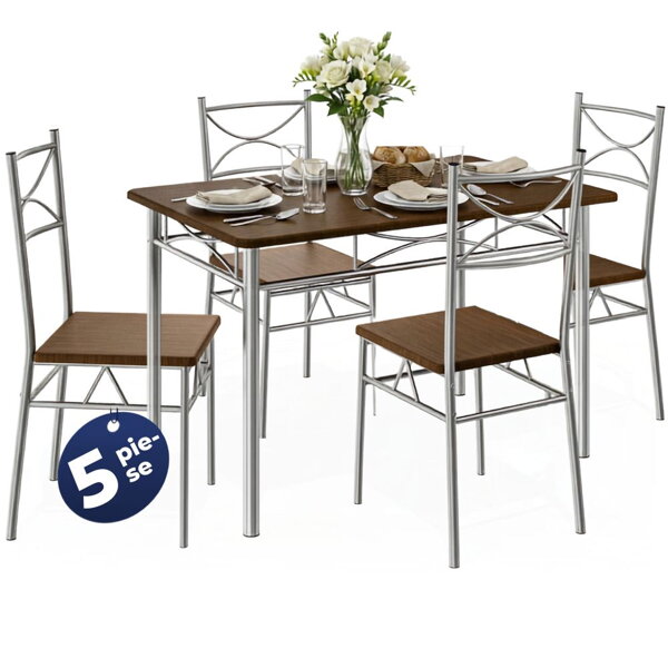 Set de mese de dining PAUL, 5 bucăți, stejar închis