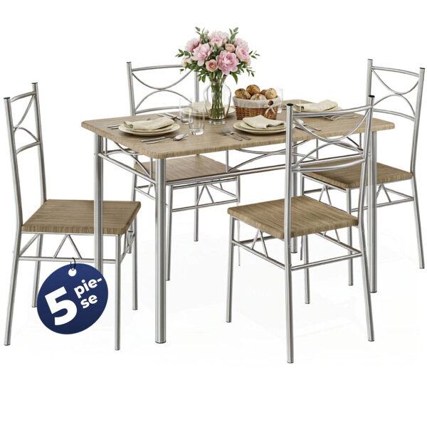 Set de mese de dining PAUL, 5 bucăți, maro stejar