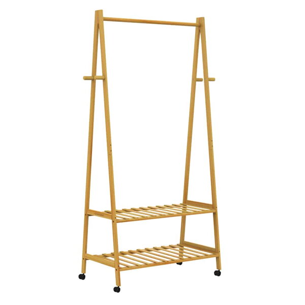 Suport de haine de bambus KELLY pe roți, 69,5x43x152cm, maro  