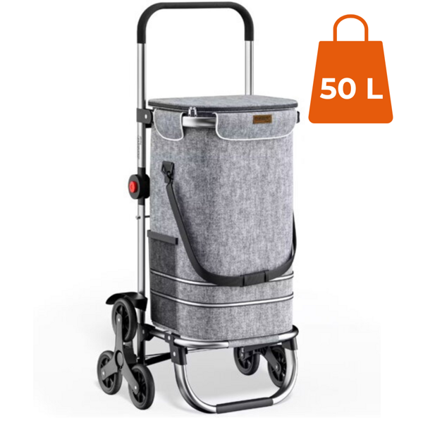 Geantă de cumpărături pe roți pentru scări COMFORT, 50L, gri