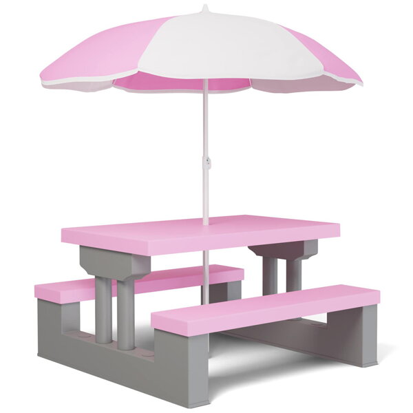 Set de șezut pentru copii cu umbrelă de soare JASMIN, 67x78,5x42,5cm, roz/gri