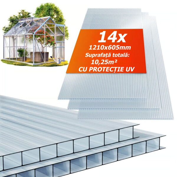 Policarbonat celular MARK 4mm, 60,5x121x0,4cm, 14 bucăți, transparent