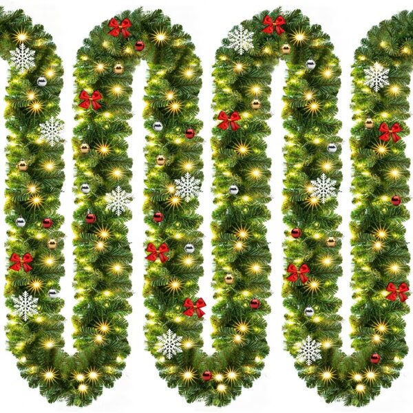 Ghirlandă de Crăciun ANDREA cu iluminare, decorată, 5m, verde  