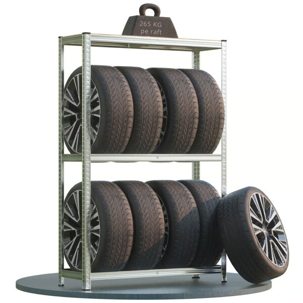 Raft pentru anvelope TYRE, 120x40x180cm, max. 795kg, argintie/deschis maro