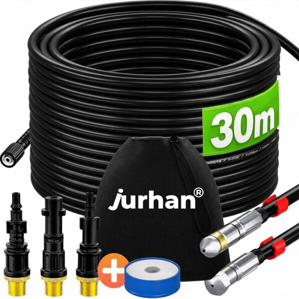 Set de curățare țevi Premium, 30 m, negru