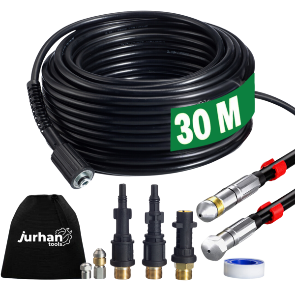 Set de curățare țevi Premium, 30 m, negru