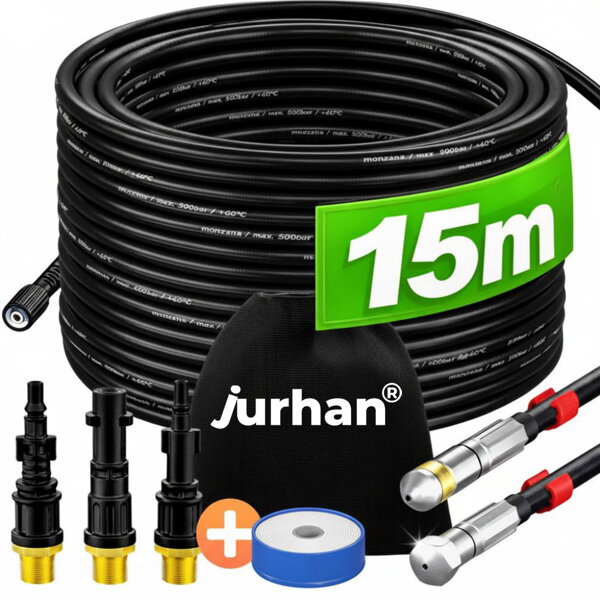 Set de curățare țevi Premium, 15 m, negru