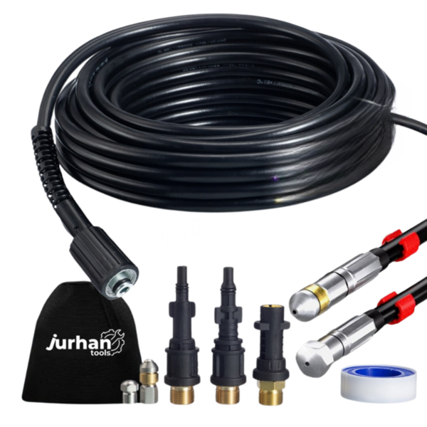 Set de curățare țevi Premium, 15 m, negru