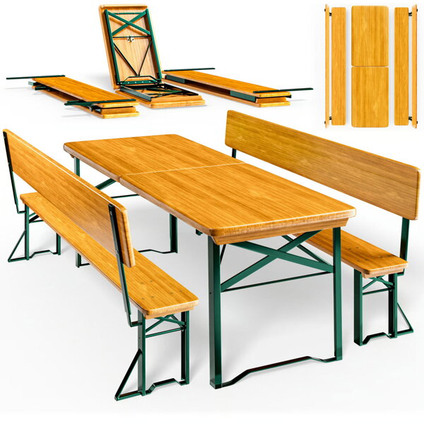Set de masă pentru bere PRAKTIK cu spătar, 170cm, maro