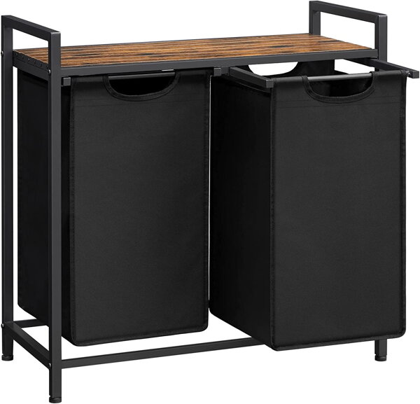 Coș de rufe cu poliță BERGEN, 2x46L, negru/maro
