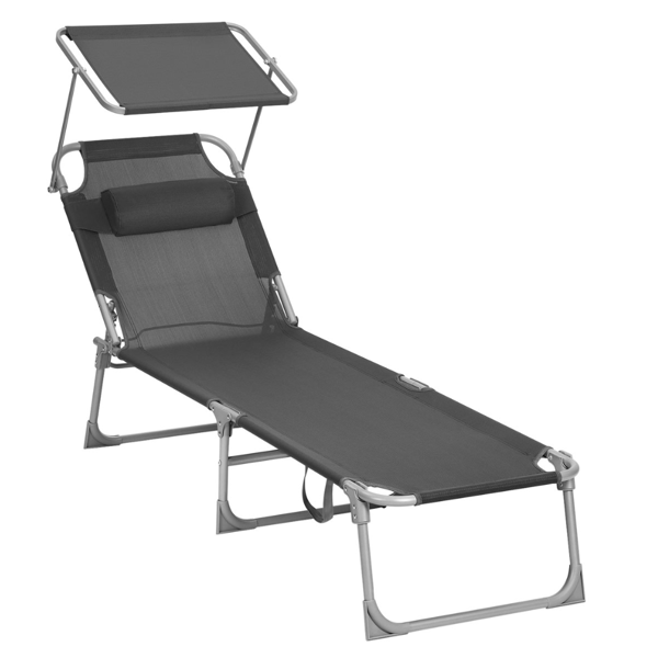 Șezlong de grădină LAGUNA cu copertină reglabilă, 193x59x30cm, gri închis