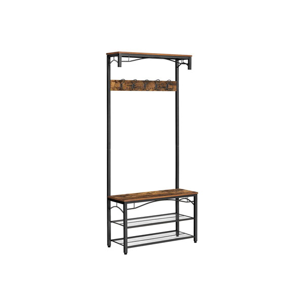 Cuier de hol HENRY cu spațiu pentru pantofi, 80x30x178,5cm, maro/negru  