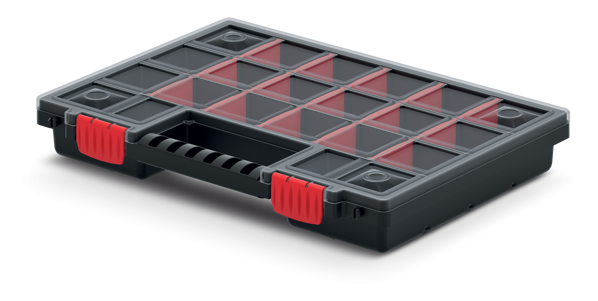 Organizator din plastic NORS, 10 bucăți, 22 compartimente, 34x25x5 cm, negru/transparent
