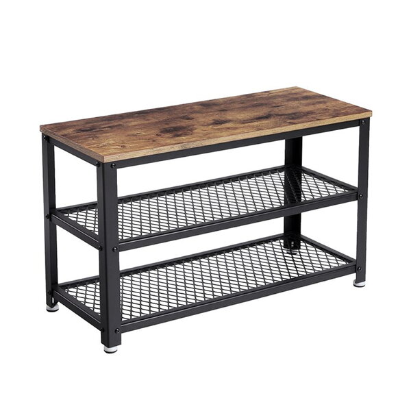 Bancă pentru hol cu spațiu pentru pantofi INDY, 73x30x45cm, maro/negru