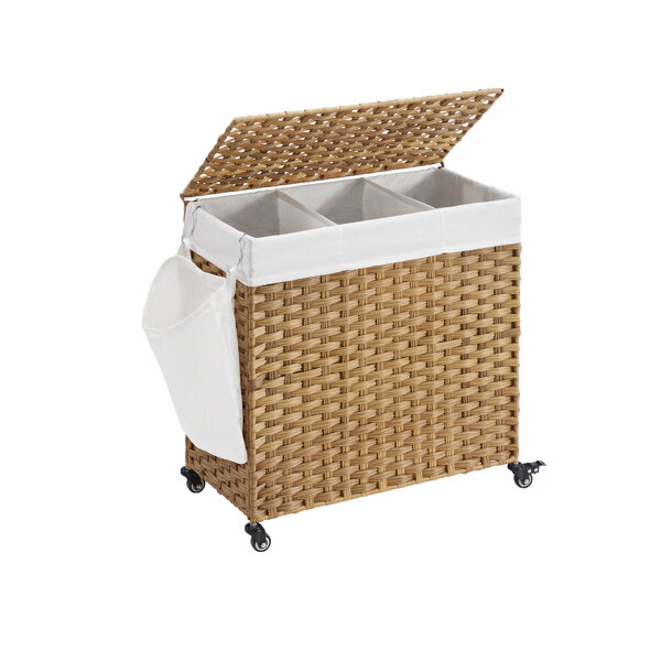 Coș de rufe pe roți din ratan sintetic AVA, 140L, maro natural