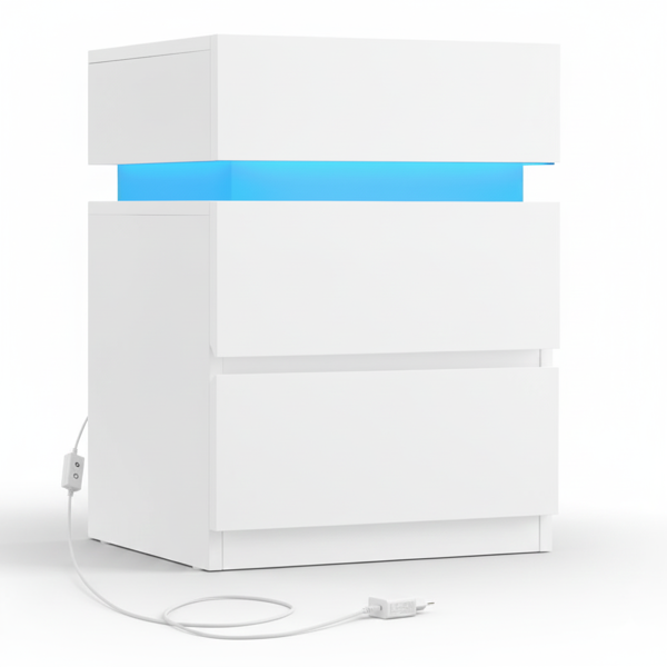 Noptieră cu iluminare DAVY, 40x35x55cm, alb