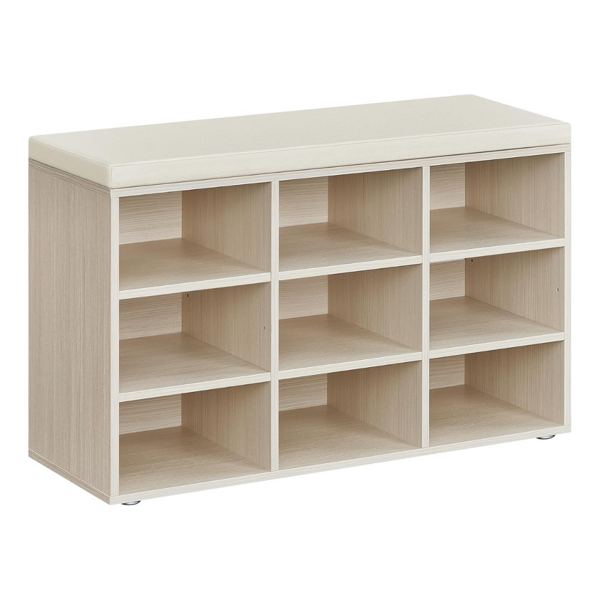 Pantofar cu bancă tapițată GABI, 9 compartimente, 30,3 x 78,5 x 48 cm, bej natural