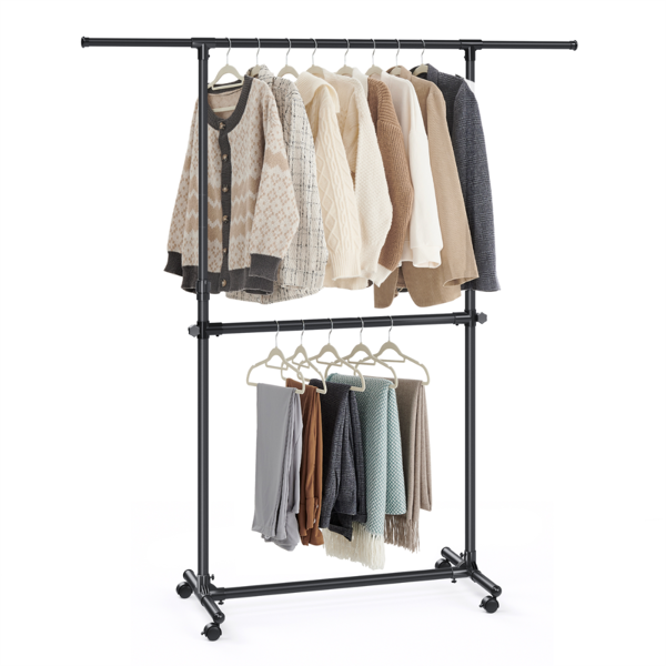 Suport pentru haine în două trepte JASON, 101-165x49x113-180cm, negru