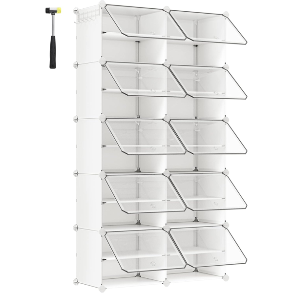 Organizator pentru pantofi KIMBERLY, 10 compartimente, alb/transparent