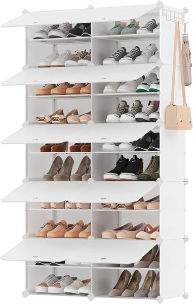 Organizator pentru pantofi KIMBERLY, 10 compartimente, alb/transparent