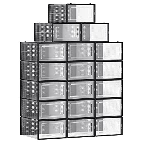 Organizator pentru pantofi MARI, 18 compartimente, negru/transparent