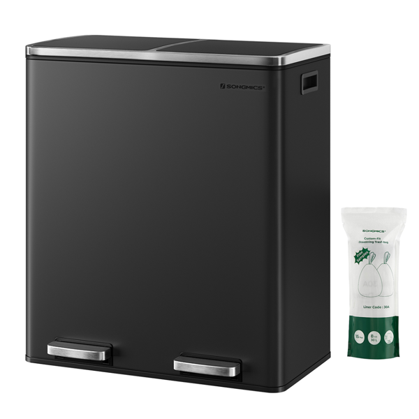 Coș pentru sortarea deșeurilor SORT, 2x30 l + saci de gunoi, negru/argintiu