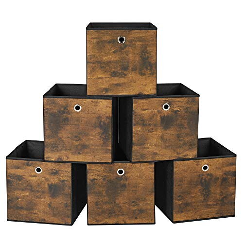 Set de 6 cutii de depozitare, de 30x30x30 cm, în nuanțe rustice de maro